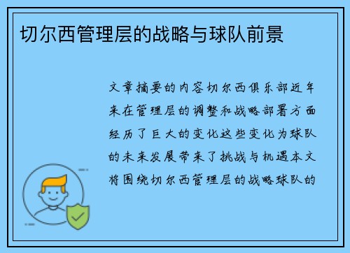 切尔西管理层的战略与球队前景